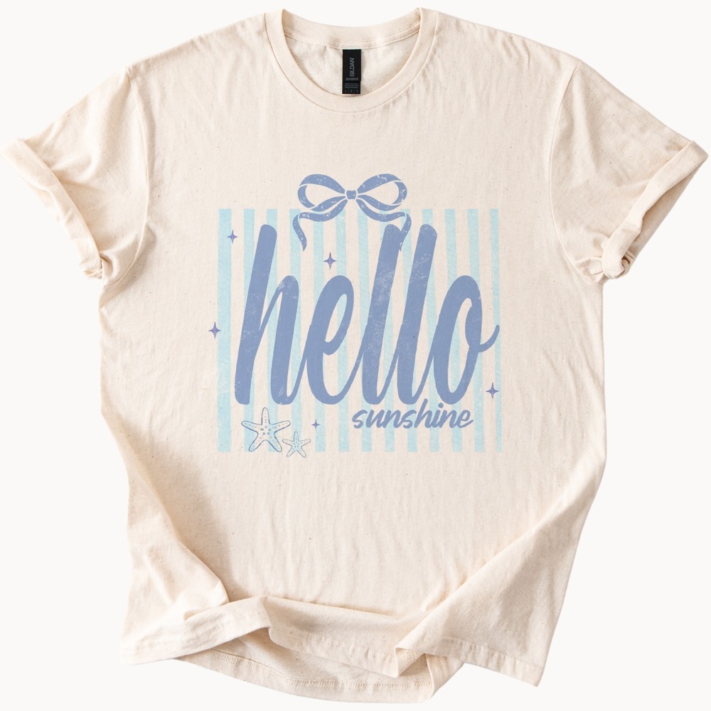 Hello Sunshine Retro Graphic Tee Coastal Distressed Design